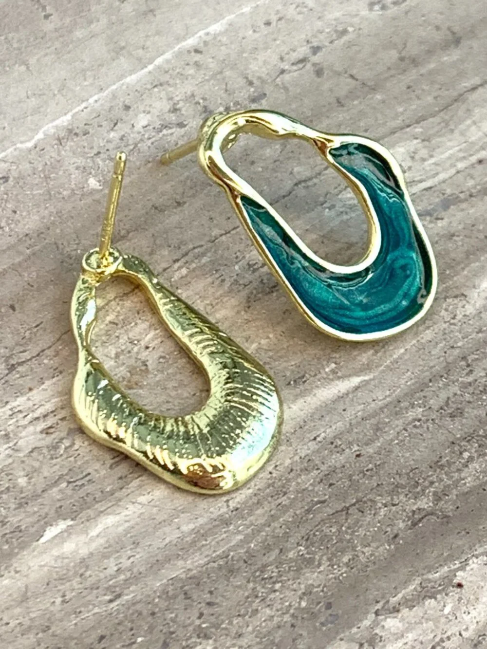 NEW~ Anthropologie Irregular Front Facing Green Hoop Earrings